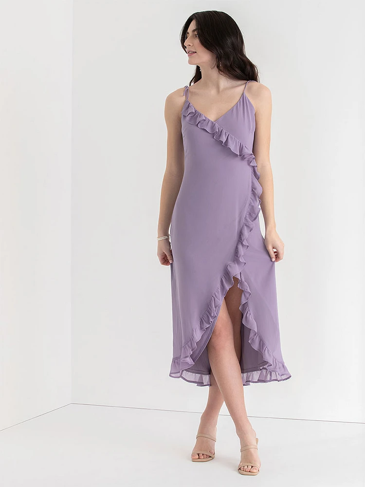 Chiffon Ruffle Dress with Tie Straps