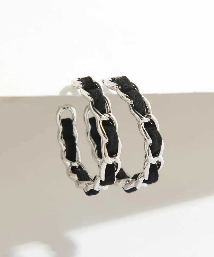 Silver and Black Chain Link Hoop Earrings