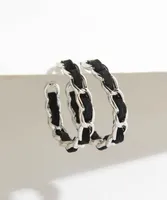 Silver and Black Chain Link Hoop Earrings