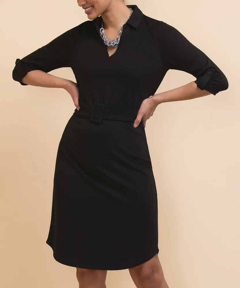 3/4 Sleeve Collared Dress with Belt