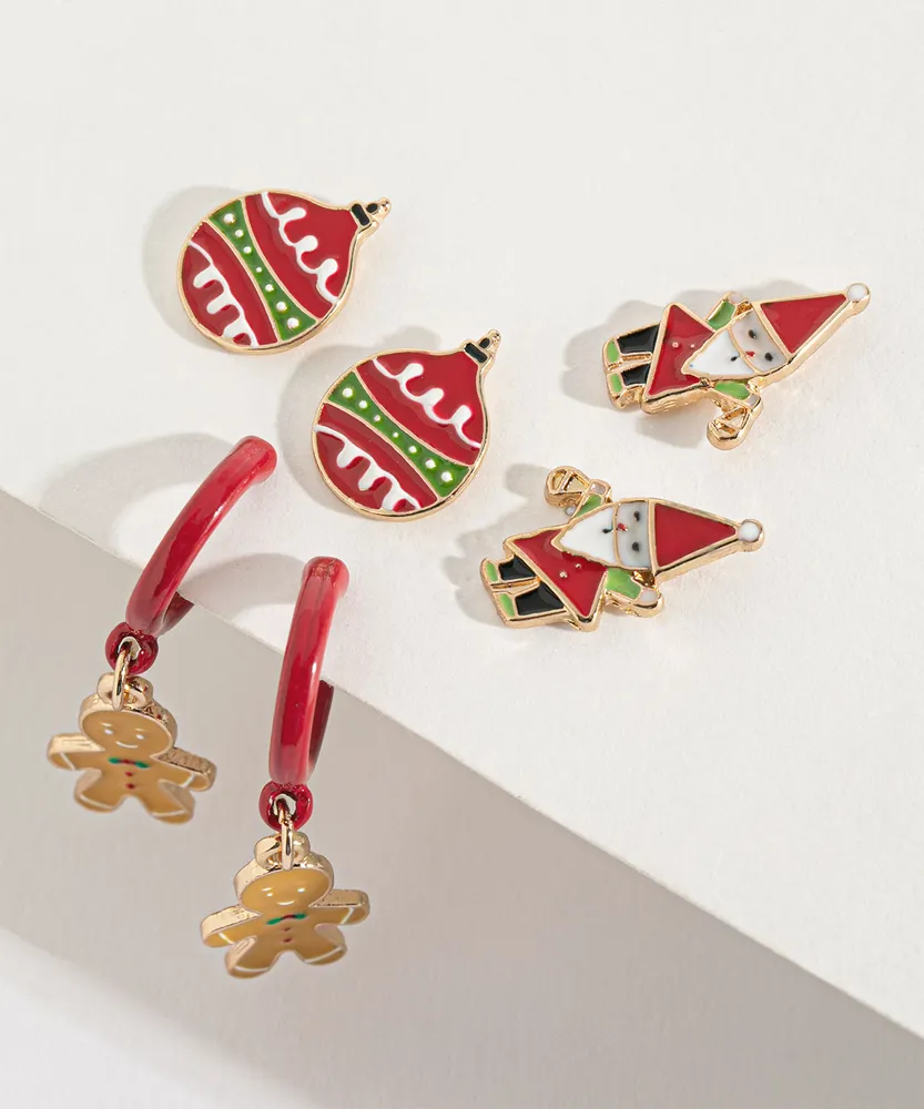 Santa, Ornament & Gingerbread Earring Trio