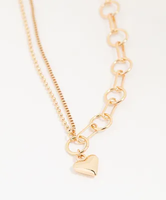 Half Chain Bead Heart Necklace