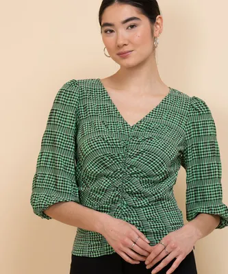 Puff Sleeve Ruched Front Blouse