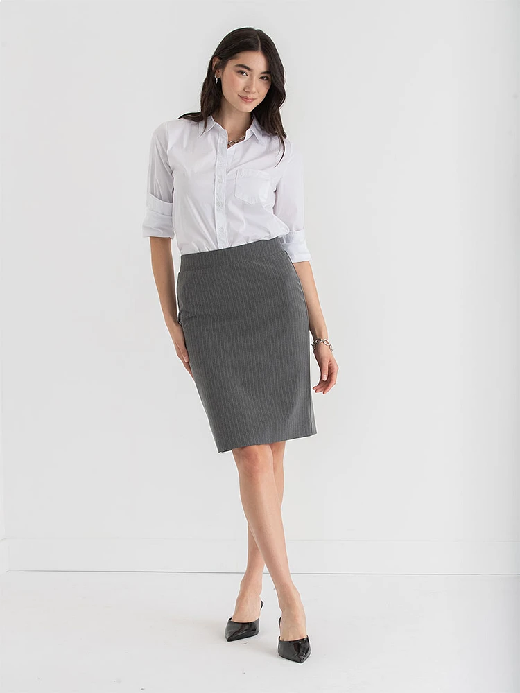 Basic Pencil Skirt Pinstripe Luxe Tailored