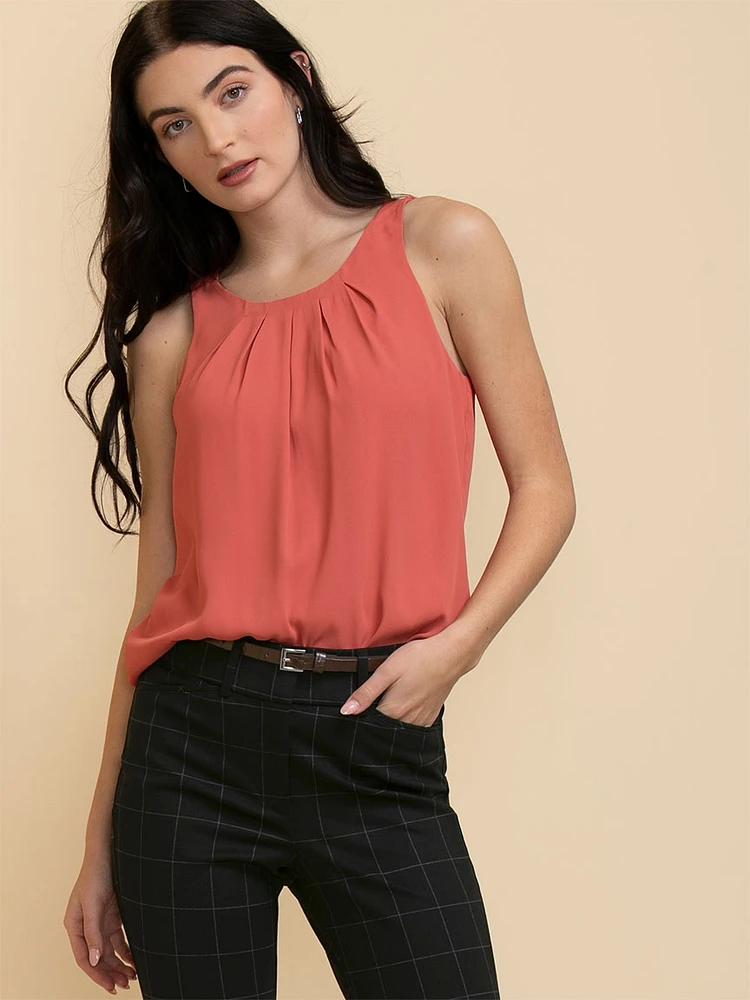 Pleat Neck Sleeveless Blouse