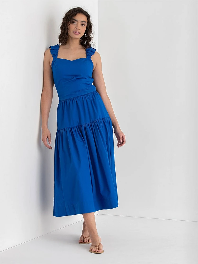 Tiered Poplin Midi Skirt