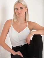 Sadie Strappy V-Neck Tank with Button