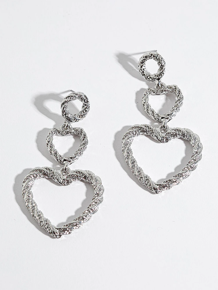 Silver Hollow Heart Earrings