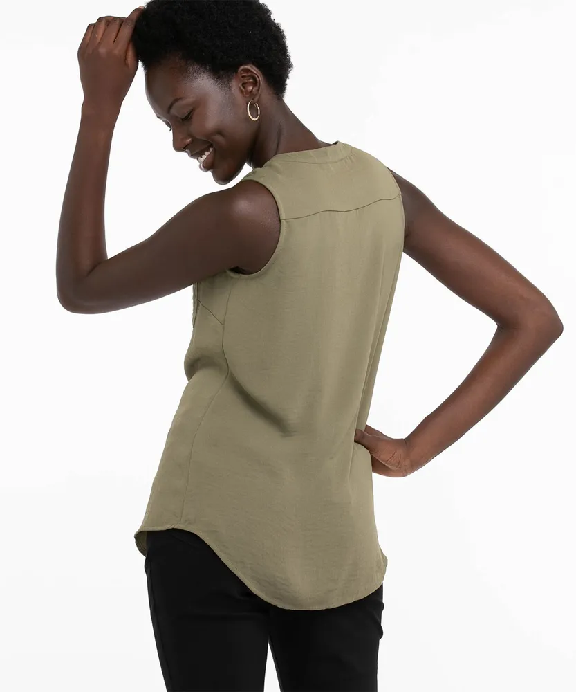 Sleeveless Placket Front Henley Blouse