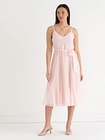 V-Neck Pleated Skirt Midi Dress