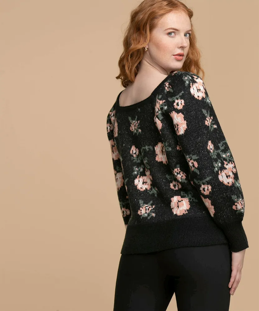 Floral Square Neck Sweater