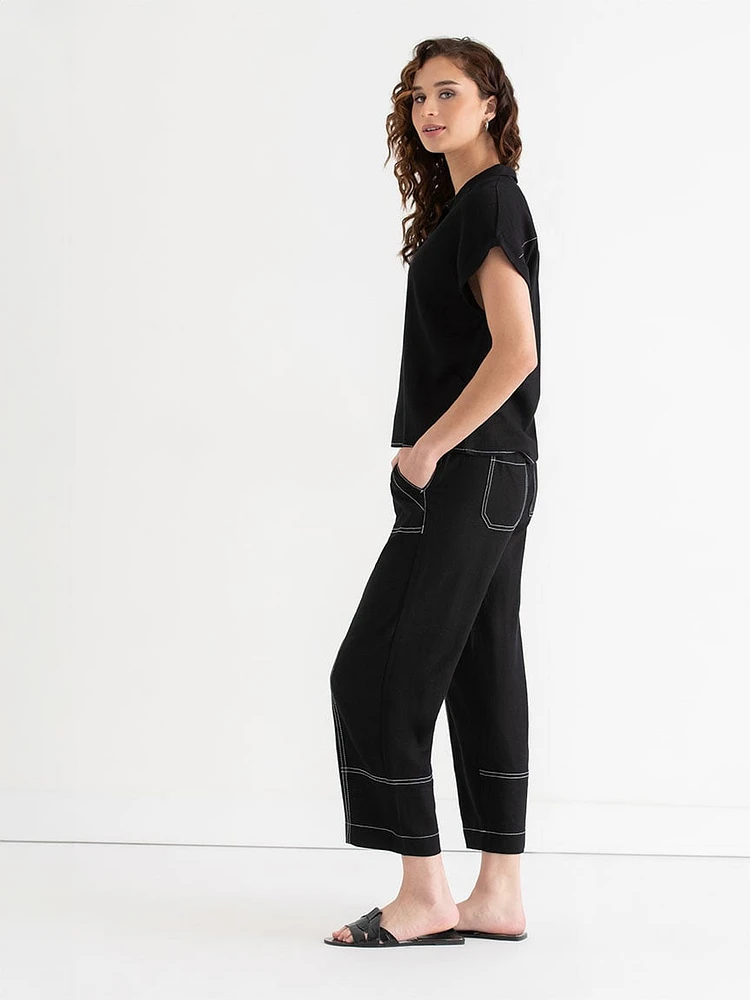 Viscose Linen Pull-On Cropped Pant