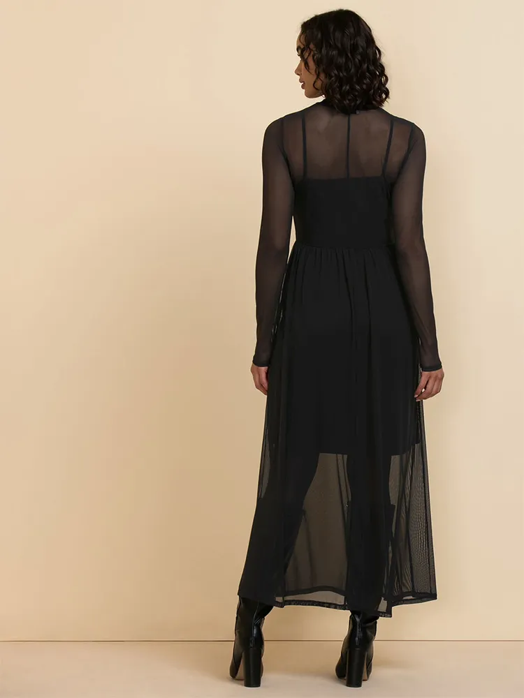 Long Sleeve Mesh Maxi Dress