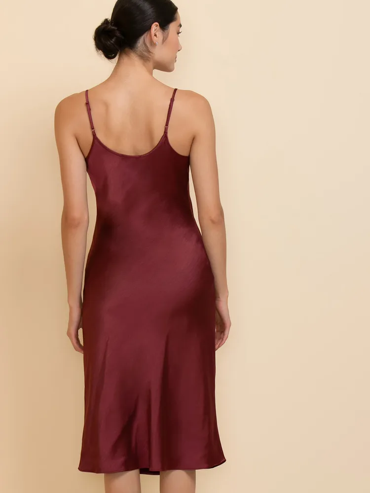 Strappy Cowl Neck Satin Dress