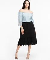 Eyelet Trim Tiered Skirt