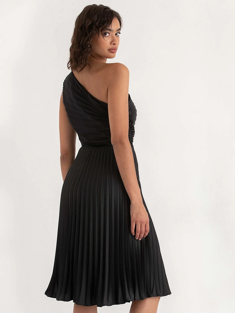 One Shoulder Pleated Dress