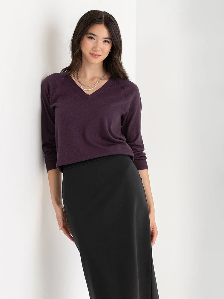 Long Sleeve Cashmere-Blend V-Neck Sweater