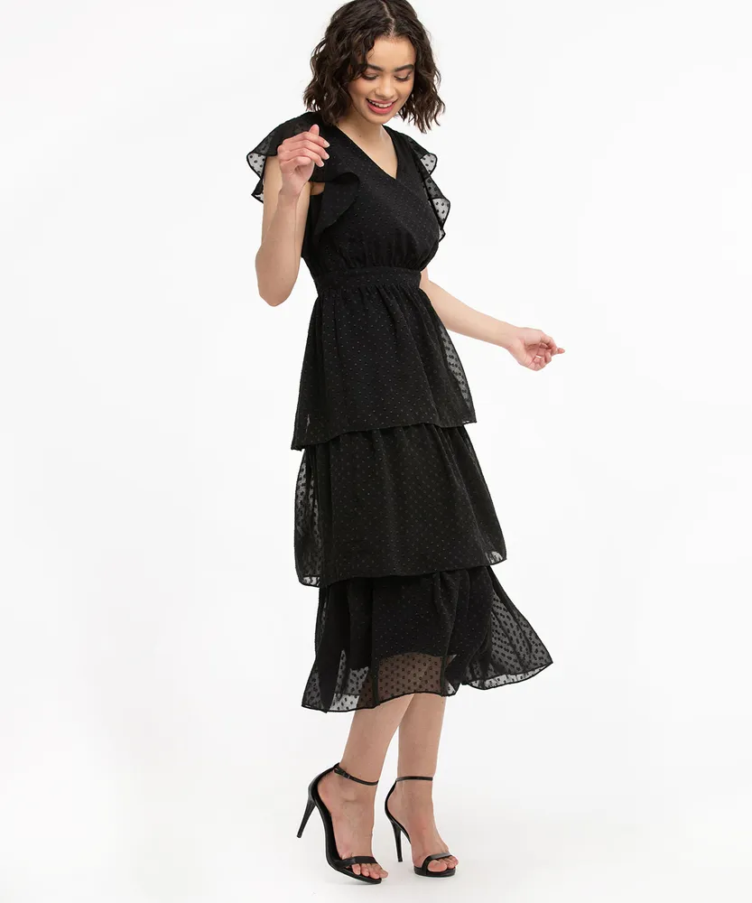 Tiered Flutter Sleeve Dress