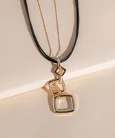 Short Layered Necklace with Triple Square Pendant