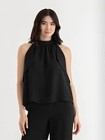 Textured Ruffle Halter Blouse