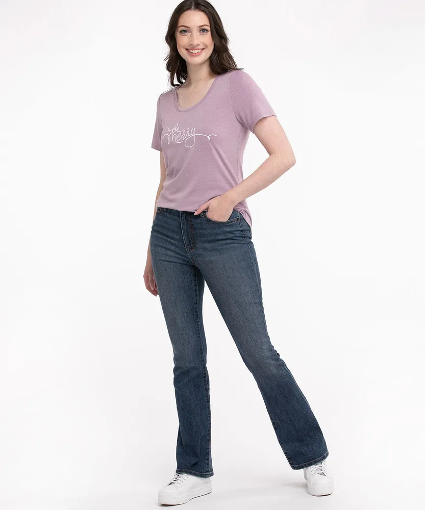 Scoop Neck Shirttail Embroidered Tee