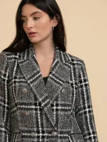 Double Breasted Trophy Blazer Plaid Boucle