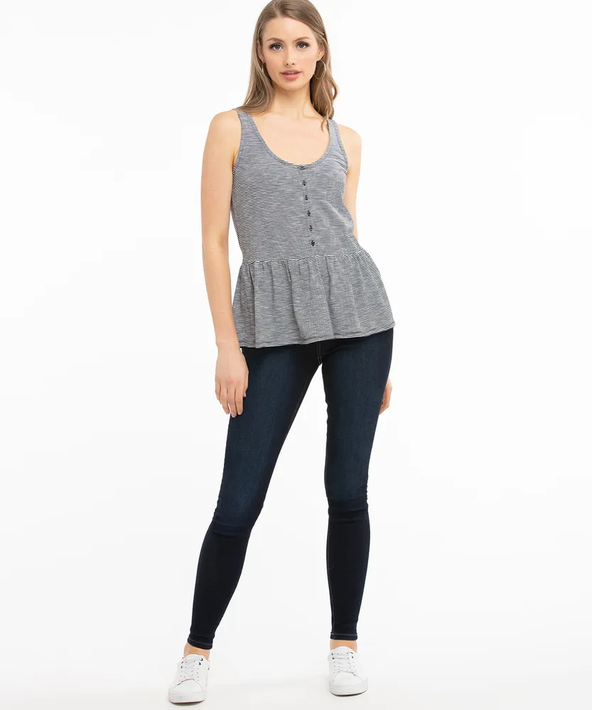 Sleeveless Henley Peplum Top