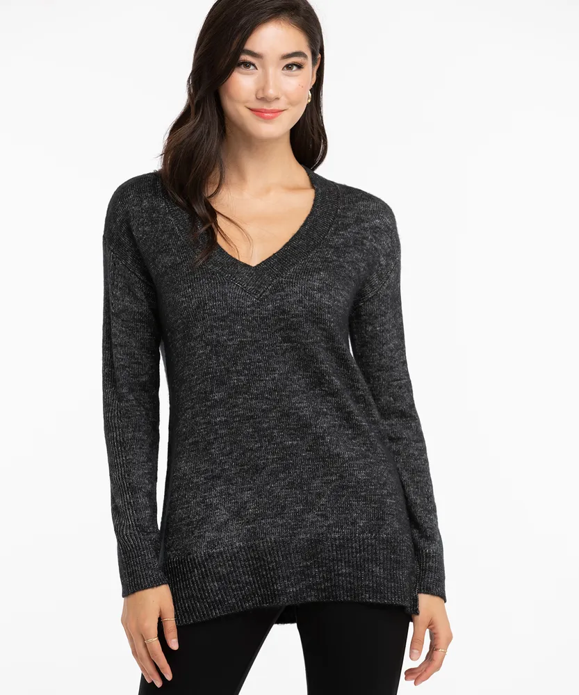 V-Neck Pointelle Sleeve Sweater