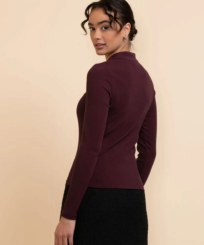 Long Sleeve Collared Rib Top