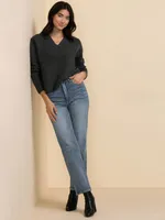 Relaxed Rib Trim V-Neck Sweater