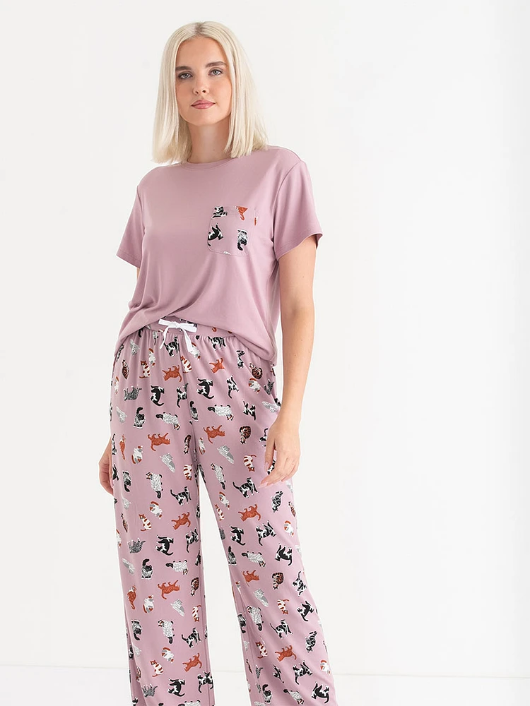 T-Shirt and Print Pants Pajama Set