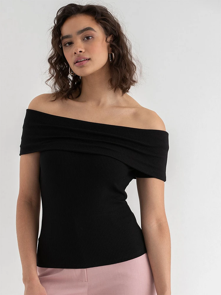 Off Shoulder Ribbed Top