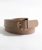 Beige Belt with D-Shaped Tortie Buckle