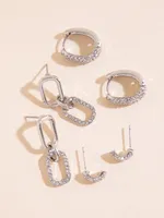 Silver Pave Paperclip + Hoop + Stud Earring Set
