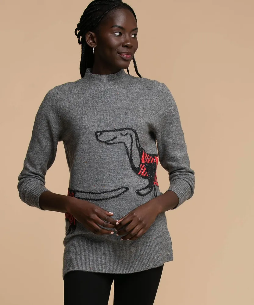 RICKI'S Dachshund Mock Neck Tunic Sweater