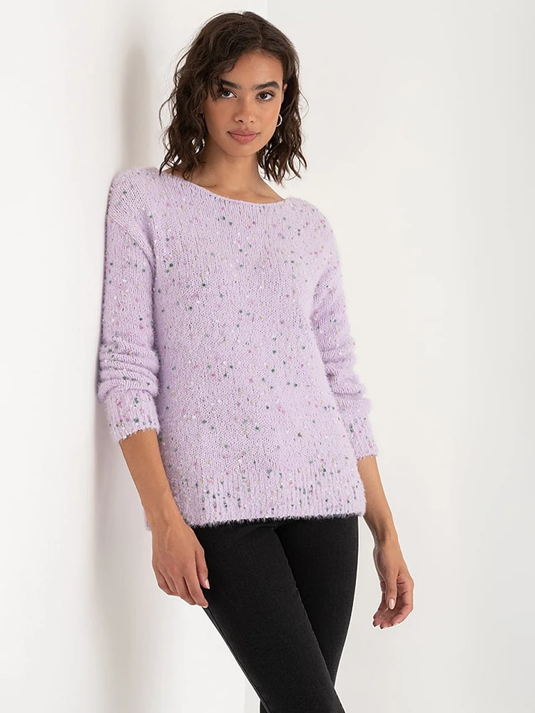 Boat Neck Confetti Pullover Sweater