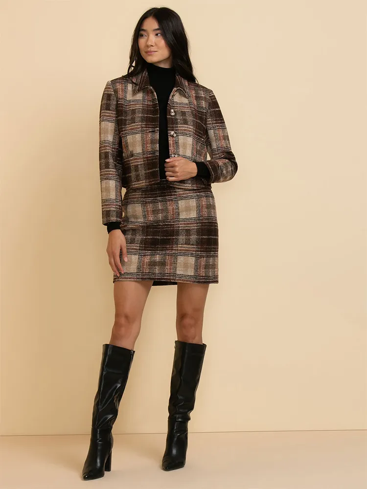 Brushed Plaid Mini Skirt