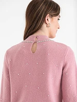 Mock Neck Pearl Pullover Sweater