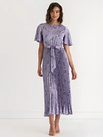 Pleated Dress with Flutter Sleeves