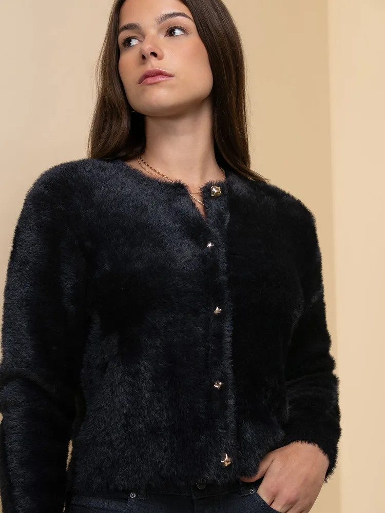 Fur Cardigan with Buttons