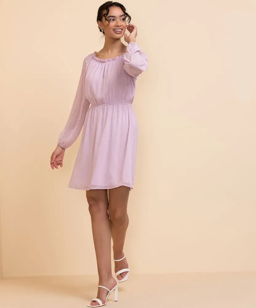 On/Off Shoulder Swiss Dot Dress