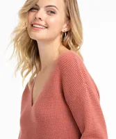 V-Neck Waffle Stitch Sweater