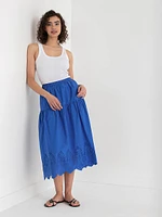 Midi Skirt with Eyelet Hem Detail