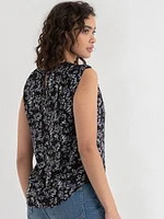 Sleeveless Blouse with Shoulder Trim