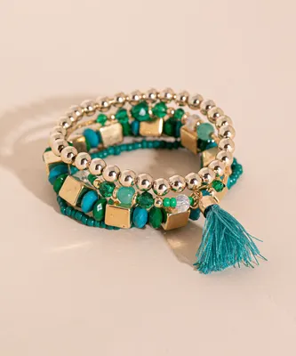 Green & Gold Assorted Beaded Bracelets