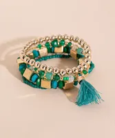 Green & Gold Assorted Beaded Bracelets