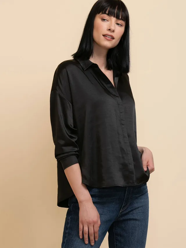 Balloon-sleeved Satin Blouse