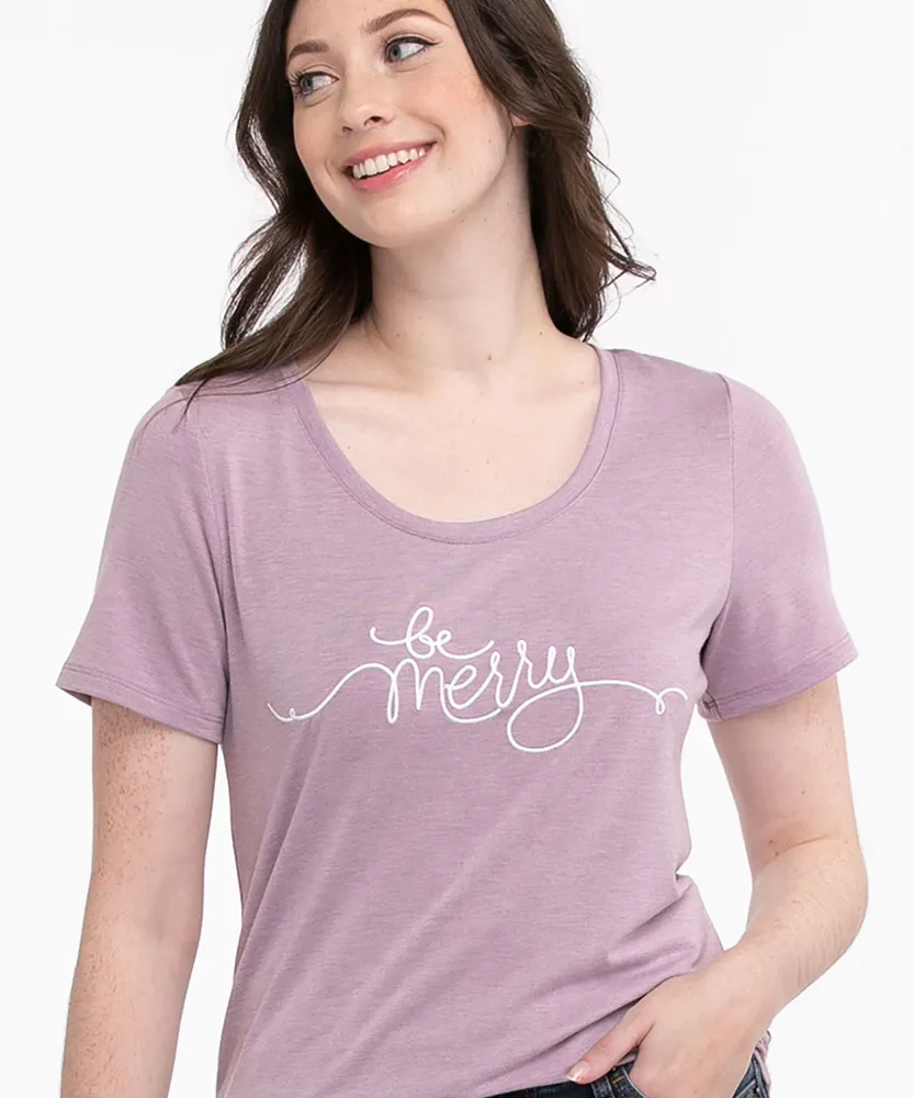 Scoop Neck Shirttail Embroidered Tee