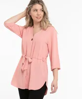 V-Neck Tie Waist Tunic Blouse