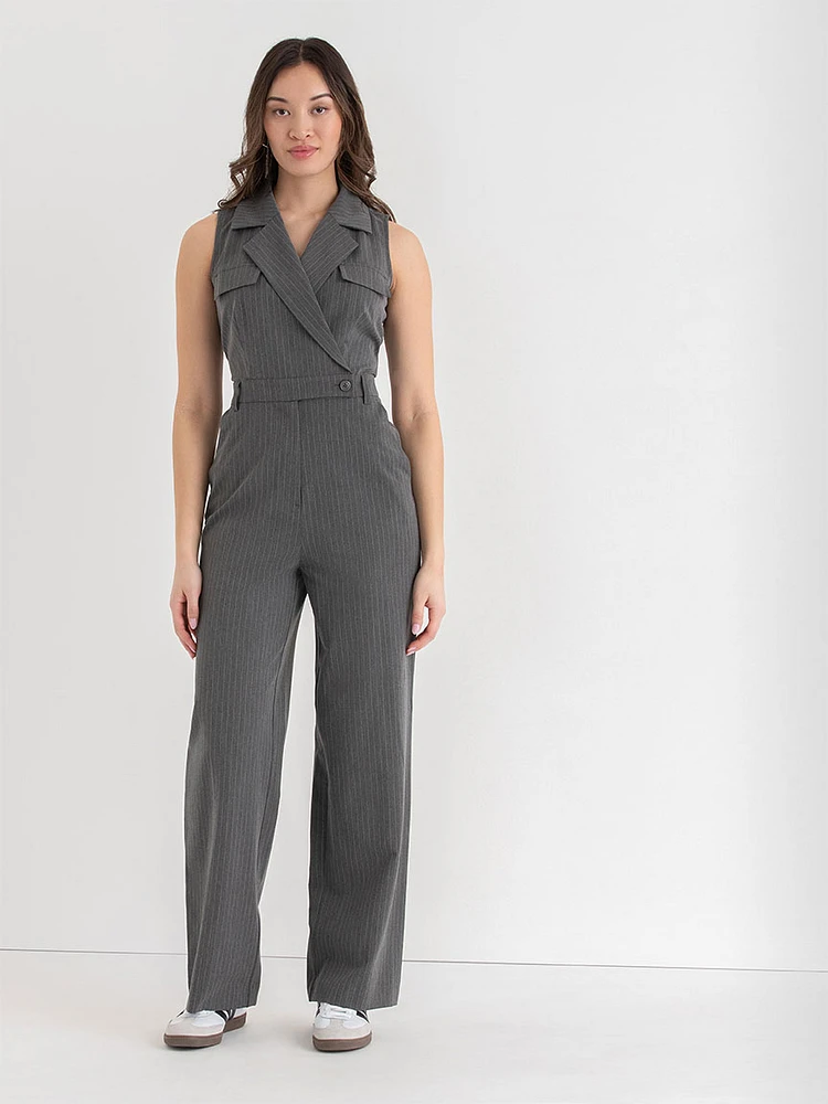 Sleeveless Collared Jumpsuit Luxe Tailored